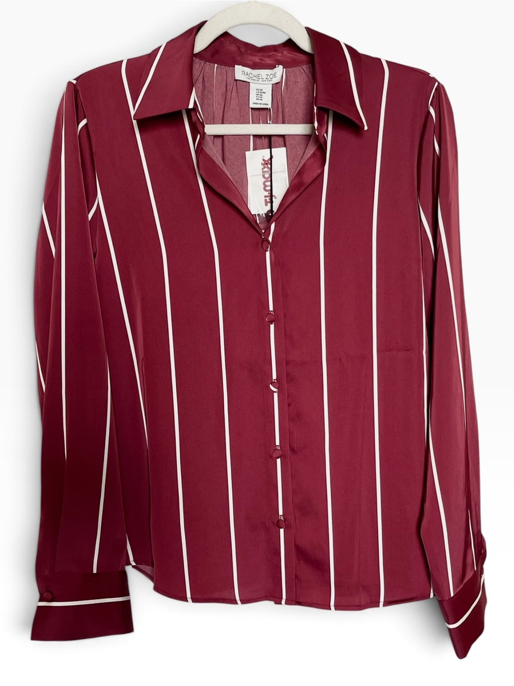 Rachel Zoe Striped Button Down Blouse Burgundy Wine Red Professional Work Top M